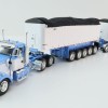 First Gear 60-1633 Kenworth W900L Day Cab & East Manufacturing Michigan Series 31' and 20' End Dump Trailers Wisteria & White  Scale 1:64