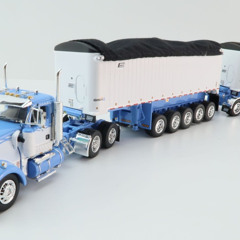 First Gear 60-1633 Kenworth W900L Day Cab & East Manufacturing Michigan Series 31' and 20' End Dump Trailers Wisteria & White  Scale 1:64