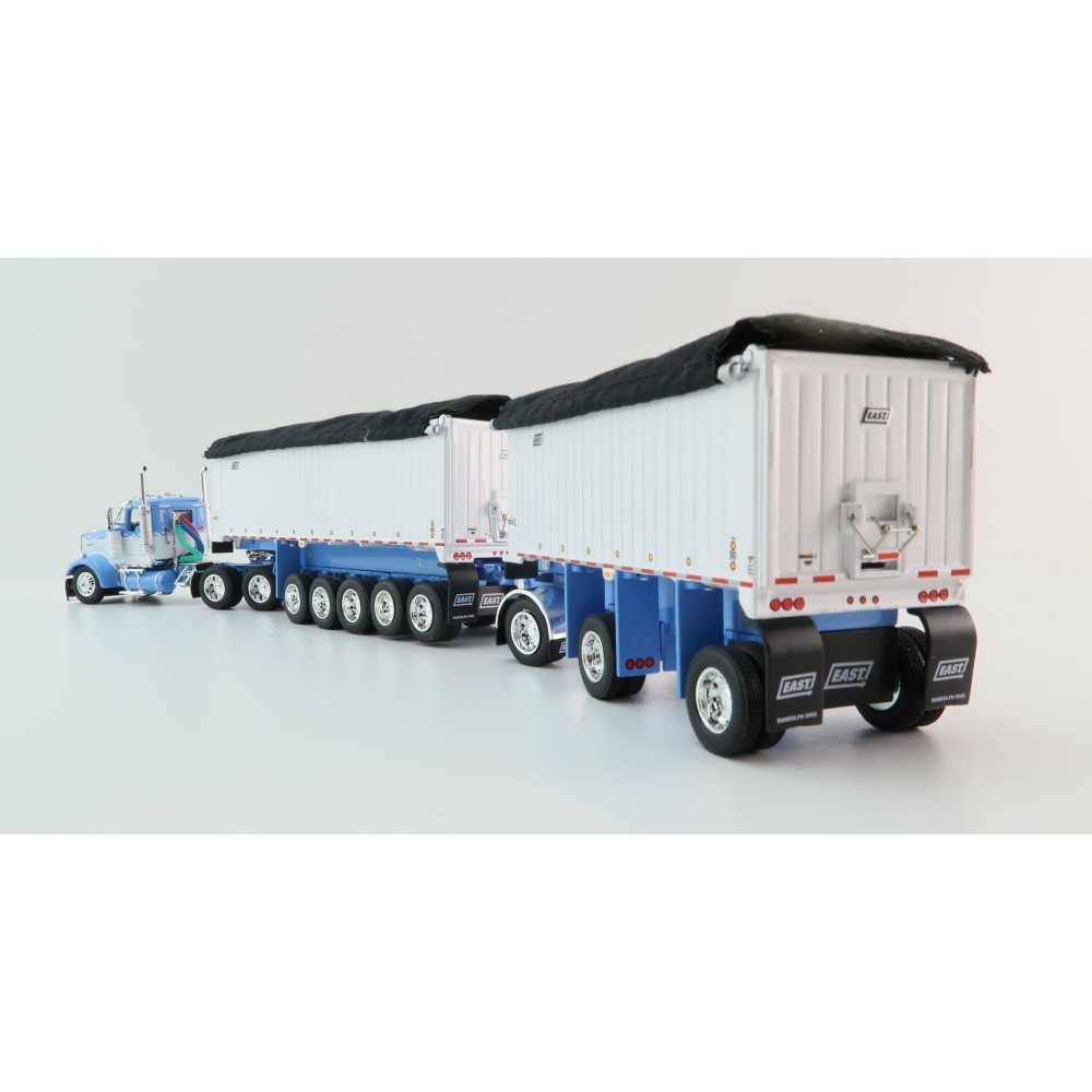 First Gear 60-1633 Kenworth W900L Day Cab & East Manufacturing Michigan Series 31' and 20' End Dump Trailers Wisteria & White  Scale 1:64