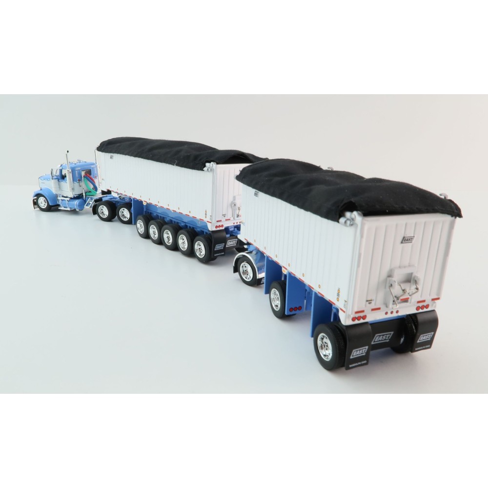 First Gear 60-1633 Kenworth W900L Day Cab & East Manufacturing Michigan Series 31' and 20' End Dump Trailers Wisteria & White  Scale 1:64
