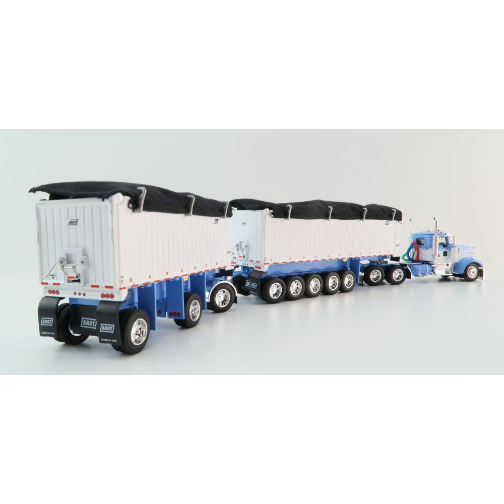 First Gear 60-1633 Kenworth W900L Day Cab & East Manufacturing Michigan Series 31' and 20' End Dump Trailers Wisteria & White  Scale 1:64