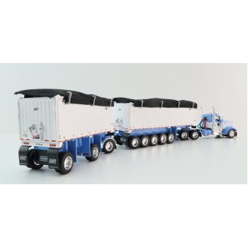 First Gear 60-1633 Kenworth W900L Day Cab & East Manufacturing Michigan Series 31' and 20' End Dump Trailers Wisteria & White  Scale 1:64
