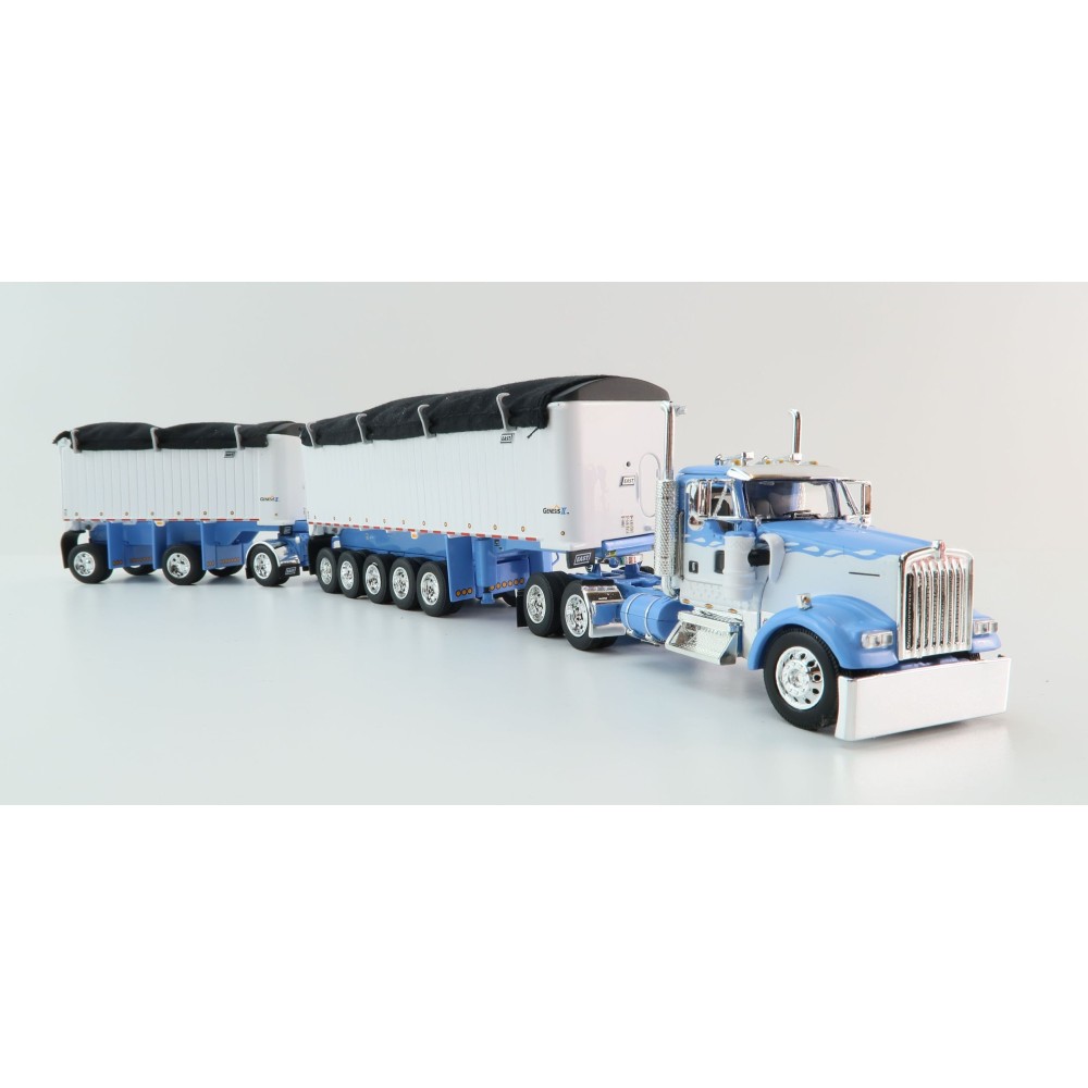 First Gear 60-1633 Kenworth W900L Day Cab & East Manufacturing Michigan Series 31' and 20' End Dump Trailers Wisteria & White  Scale 1:64
