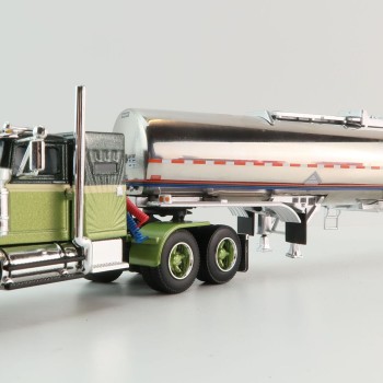 First Gear 60-1640 White Western Star 4900 with 36 Vintage Sleeper & Brenner Chemical Tank Trailer Dark Green & Olive Scale 1:64