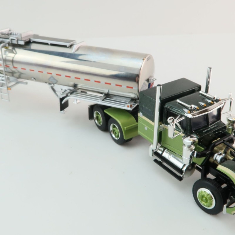First Gear 60-1640 White Western Star 4900 with 36 Vintage Sleeper & Brenner Chemical Tank Trailer Dark Green & Olive Scale 1:64