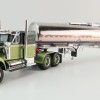First Gear 60-1640 White Western Star 4900 with 36 Vintage Sleeper & Brenner Chemical Tank Trailer Dark Green & Olive Scale 1:64