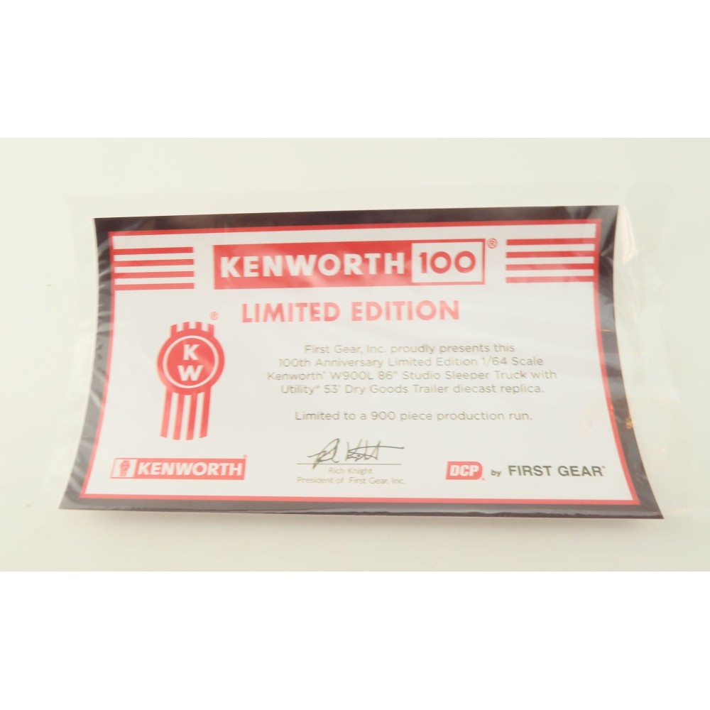 First Gear 68-1691 - Kenworth W900L Studio Sleeper & 53' Utility Trailer Kenworth 100th Anniversary - Scale 1:64