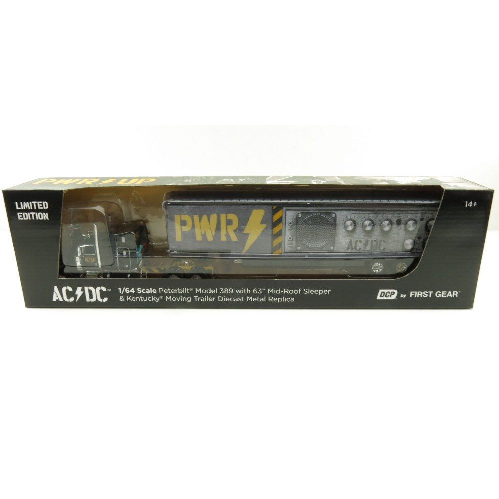 First Gear 69-1064 Peterbilt 389 Truck with Kentucky Moving Trailer - AC/DC: Power/Up Black - Scale 1:64