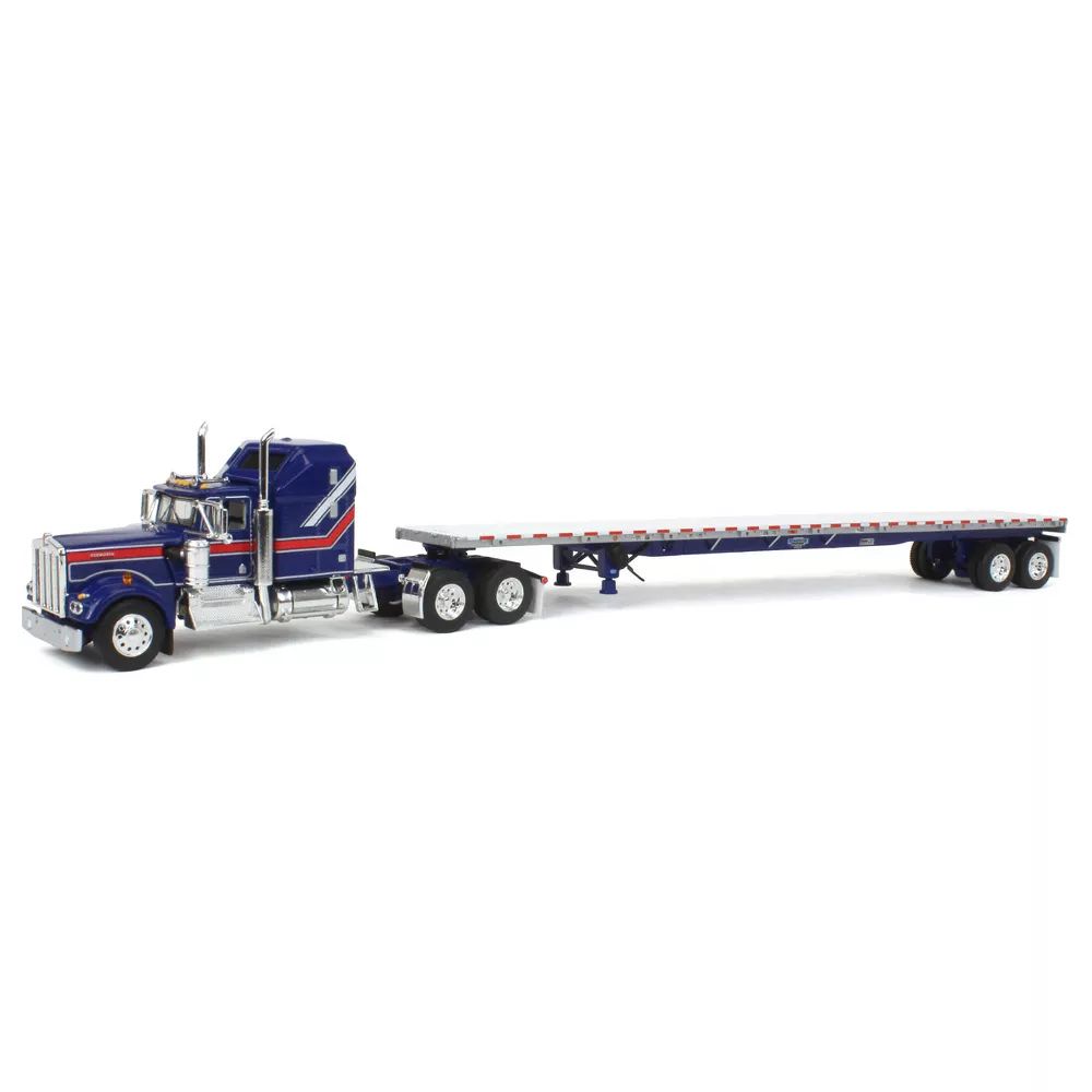 First Gear 69-1656 - Kenworth W900A with Aerodyne Sleeper & 53' Wilson Roadbrute Flatbed Trailer - Scale 1:64
