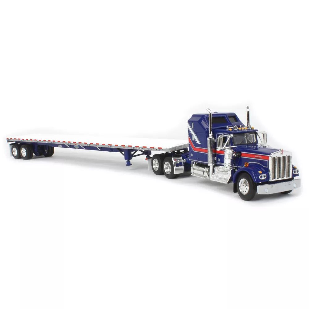 First Gear 69-1656 - Kenworth W900A with Aerodyne Sleeper & 53' Wilson Roadbrute Flatbed Trailer - Scale 1:64