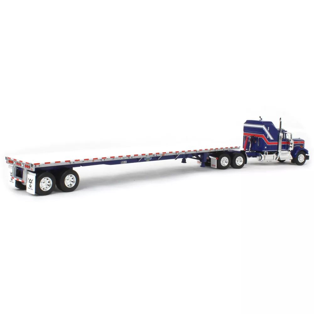 First Gear 69-1656 - Kenworth W900A with Aerodyne Sleeper & 53' Wilson Roadbrute Flatbed Trailer - Scale 1:64