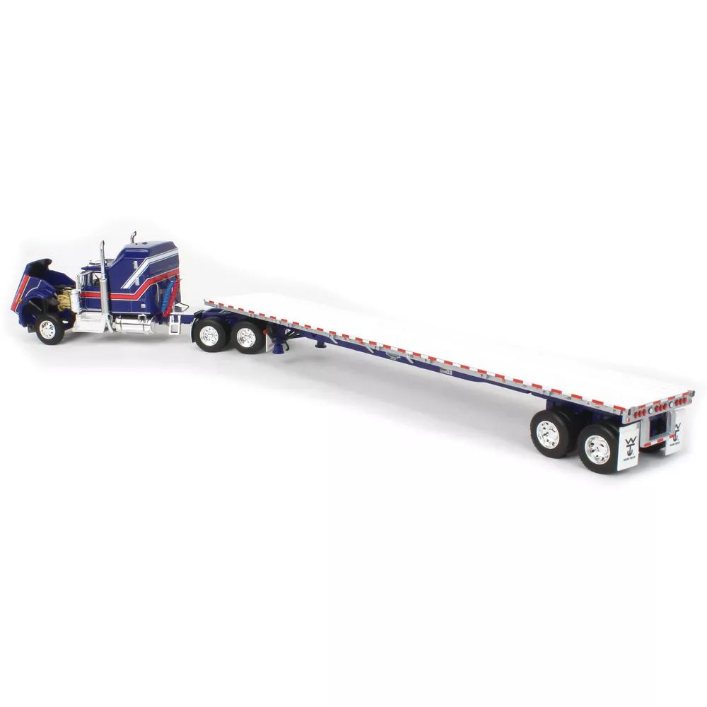 First Gear 69-1656 - Kenworth W900A with Aerodyne Sleeper & 53' Wilson Roadbrute Flatbed Trailer - Scale 1:64