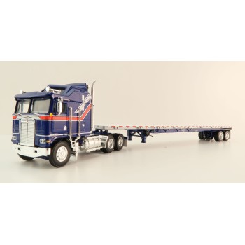First Gear 69-1657 - Kenworth K100 COE with Aerodyne Sleeper & 53' Wilson Roadbrute Flatbed Trailer Liberty - Scale 1:64