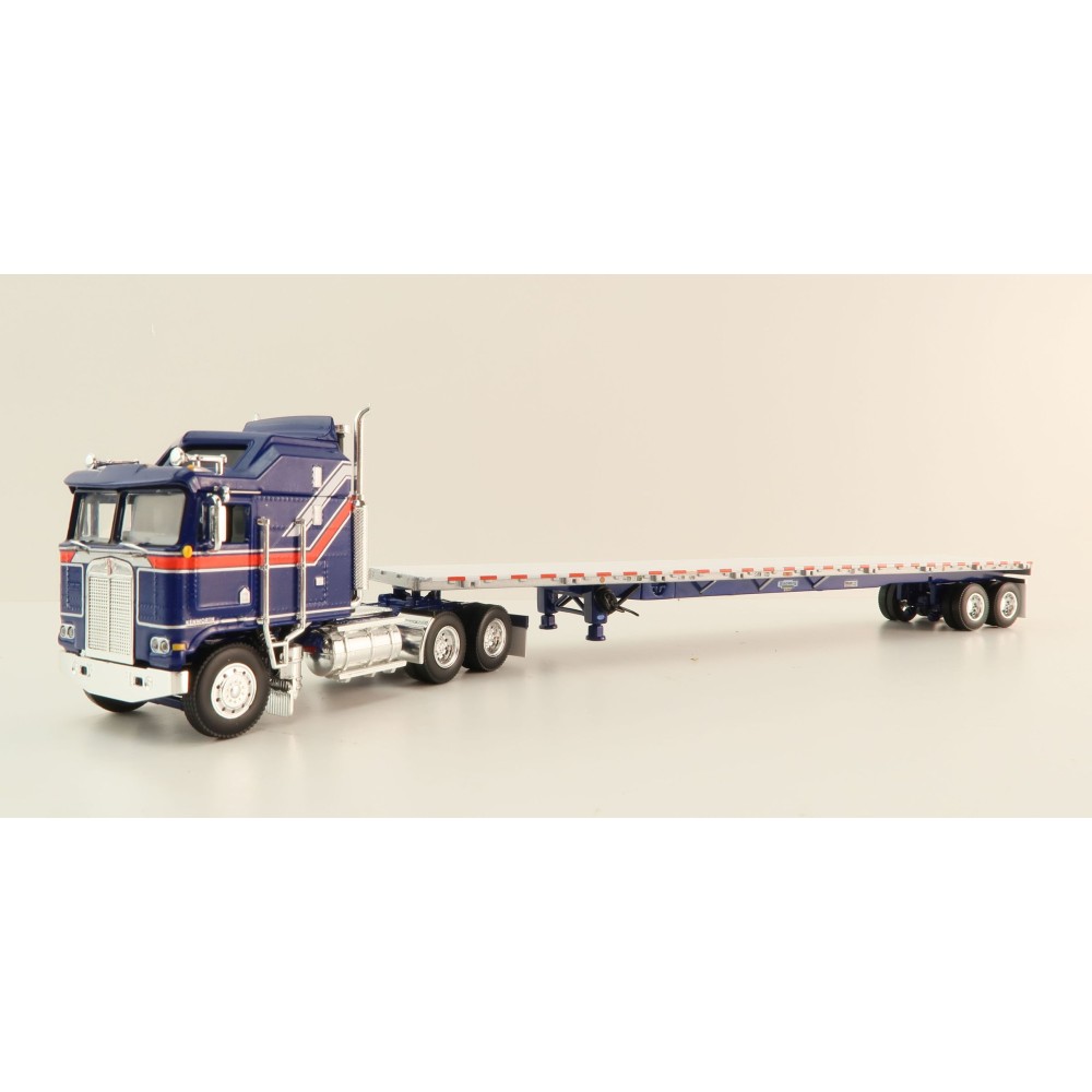 First Gear 69-1657 - Kenworth K100 COE with Aerodyne Sleeper & 53' Wilson Roadbrute Flatbed Trailer Liberty - Scale 1:64