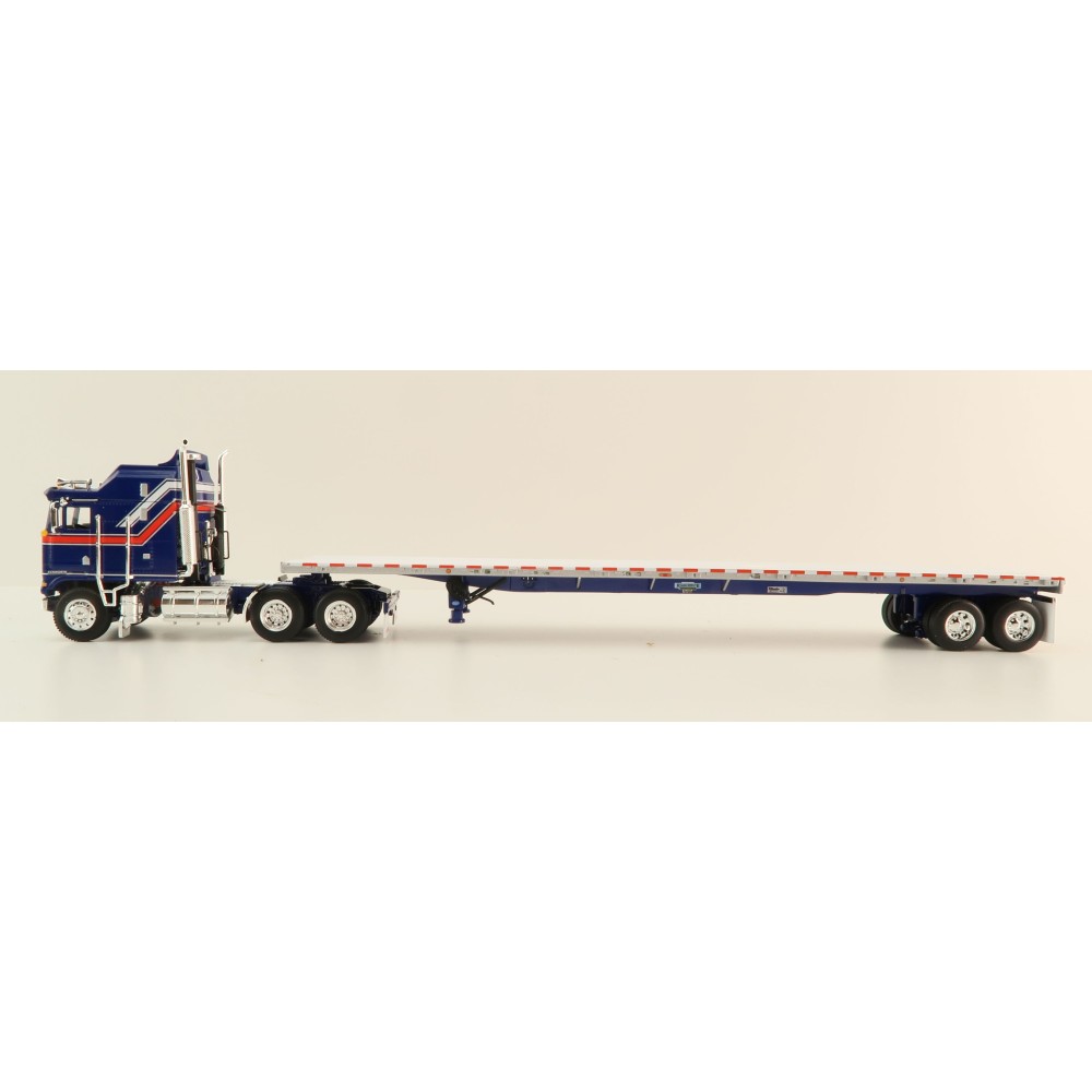 First Gear 69-1657 - Kenworth K100 COE with Aerodyne Sleeper & 53' Wilson Roadbrute Flatbed Trailer Liberty - Scale 1:64