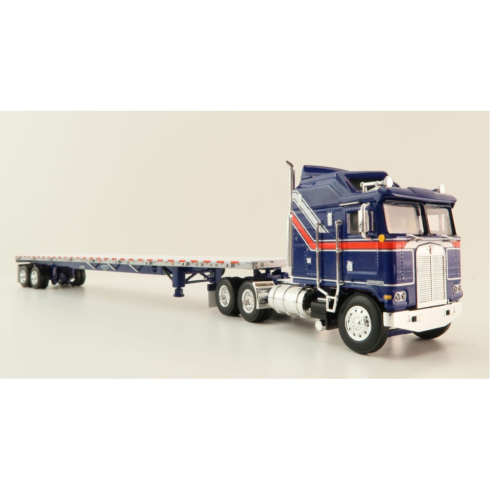First Gear 69-1657 - Kenworth K100 COE with Aerodyne Sleeper & 53' Wilson Roadbrute Flatbed Trailer Liberty - Scale 1:64
