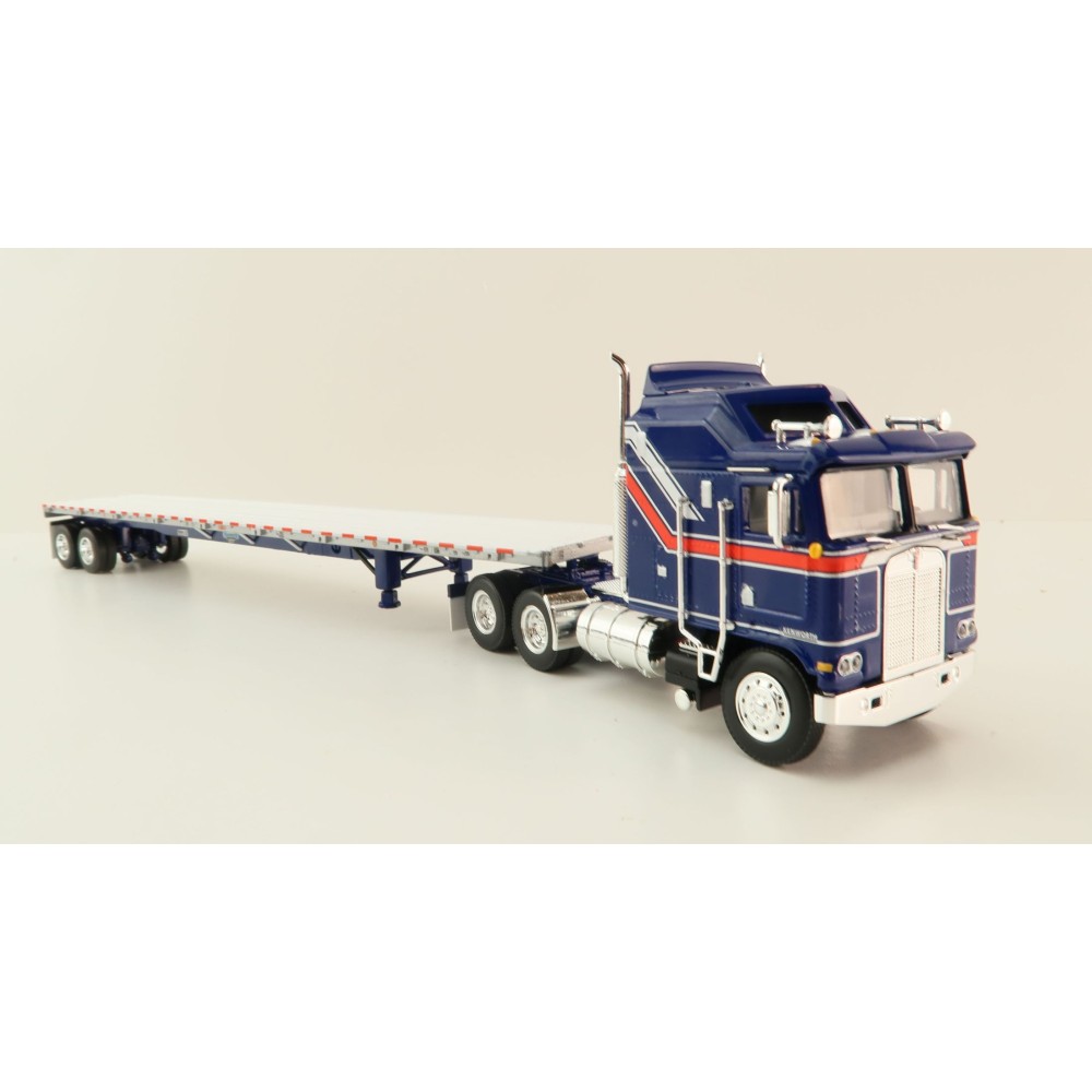 First Gear 69-1657 - Kenworth K100 COE with Aerodyne Sleeper & 53' Wilson Roadbrute Flatbed Trailer Liberty - Scale 1:64