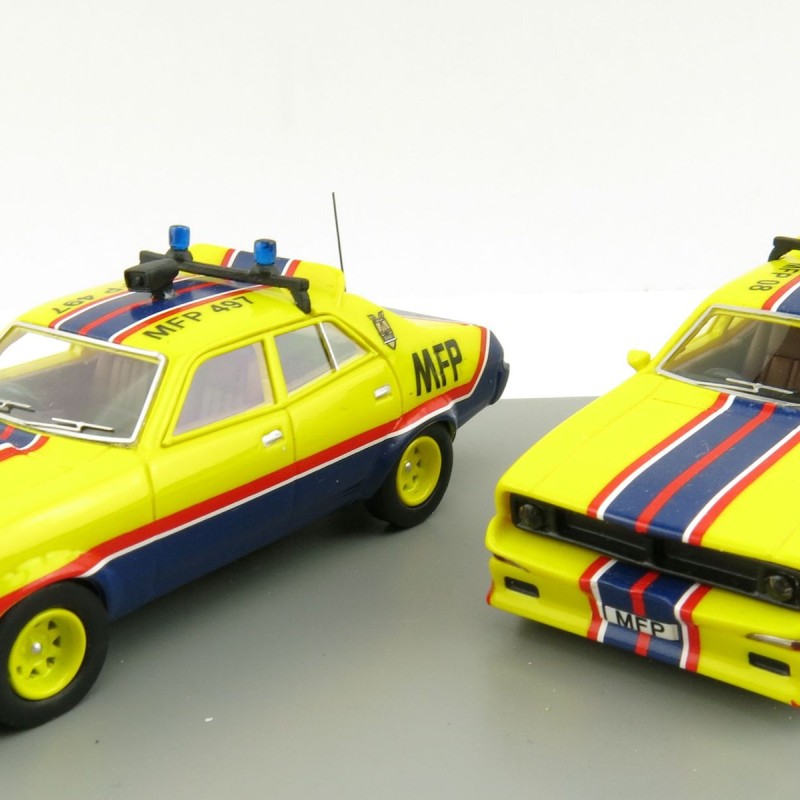 ACE Model Cars - Ford Falcon V8 Interceptors XA & XB Pursuit Cars Big Bopper & March Hare MFPs Twin Set - Scale 1:64