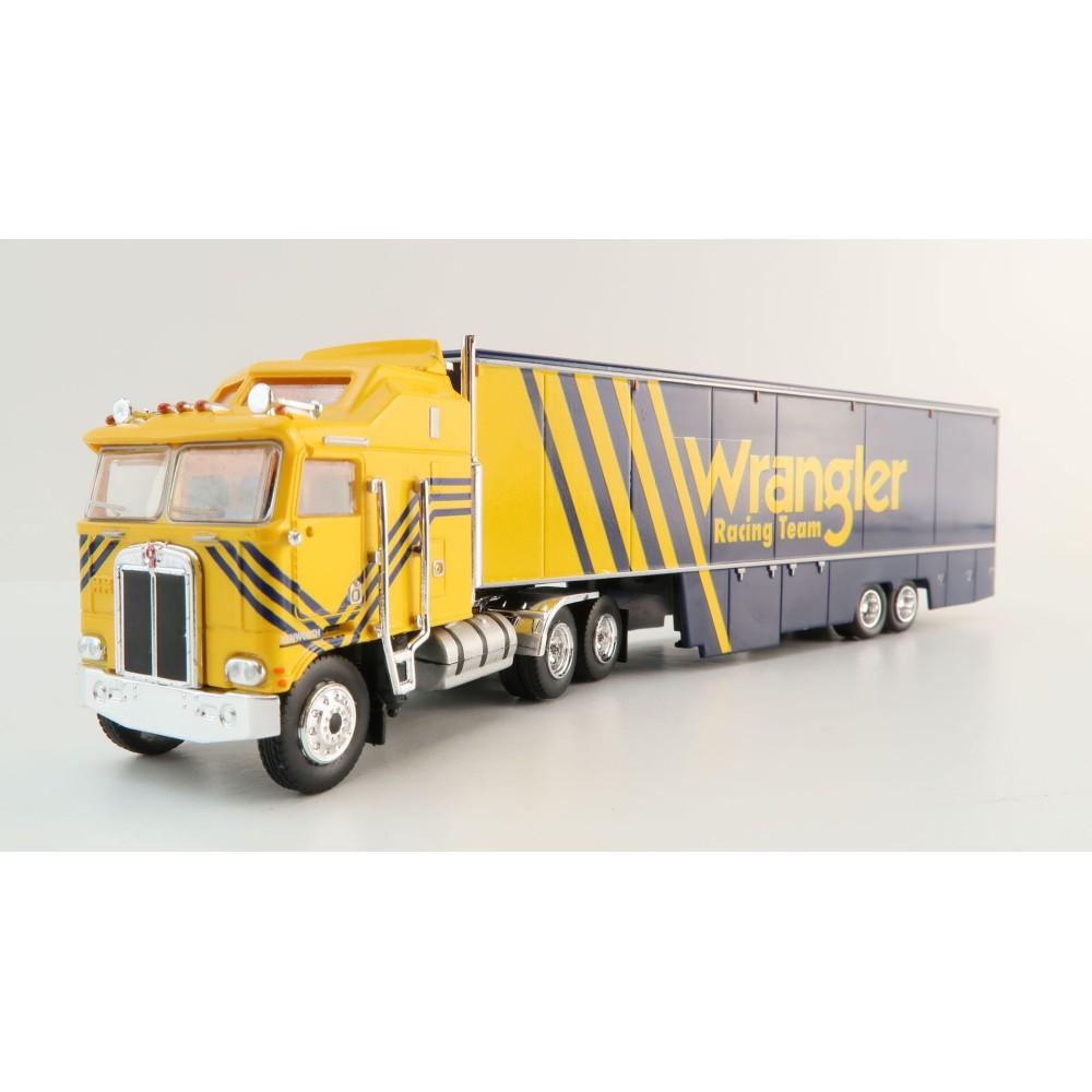 Brekina - 1980 Kenworth K100 Aerodyne with Racing Trailer - Wrangler Racing Team - Scale 1:87