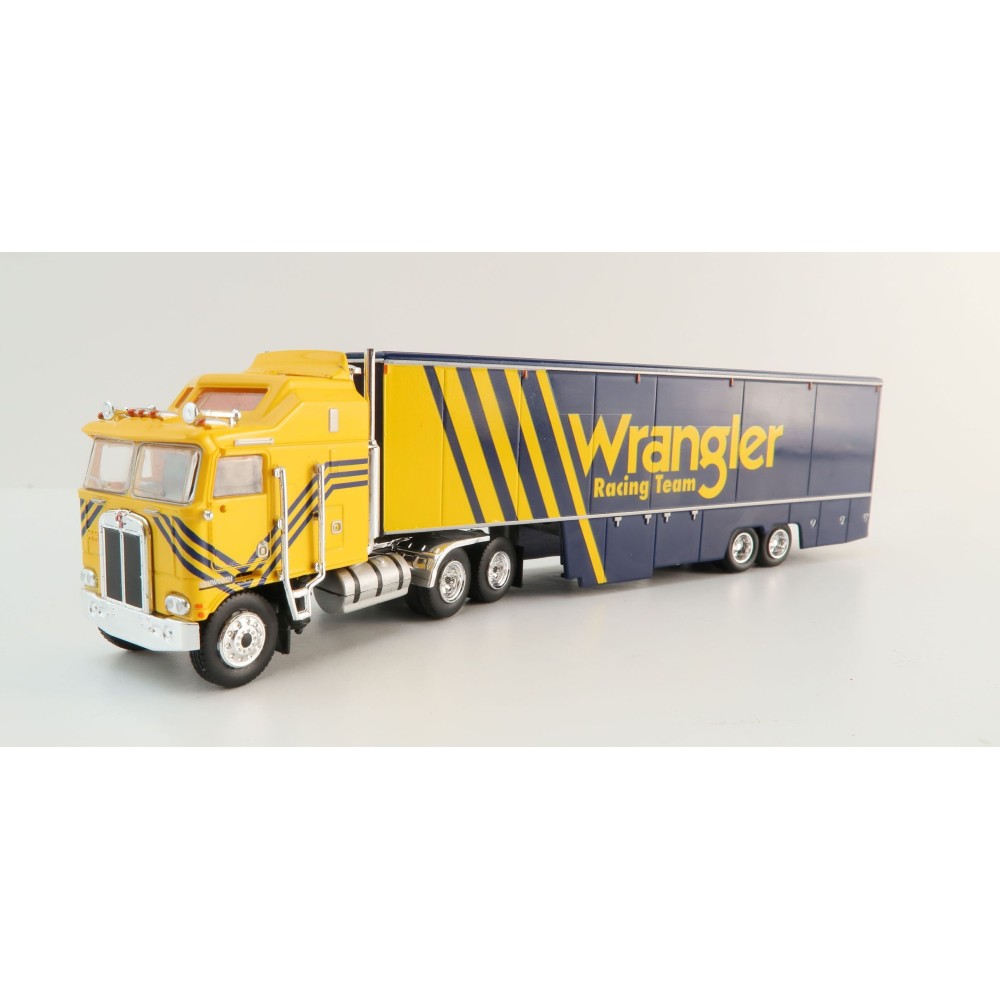 Brekina - 1980 Kenworth K100 Aerodyne with Racing Trailer - Wrangler Racing Team - Scale 1:87