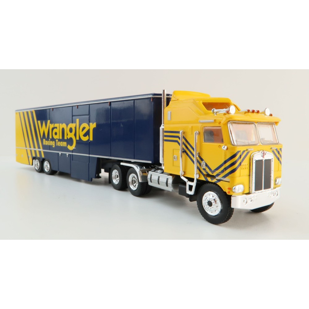 Brekina - 1980 Kenworth K100 Aerodyne with Racing Trailer - Wrangler Racing Team - Scale 1:87