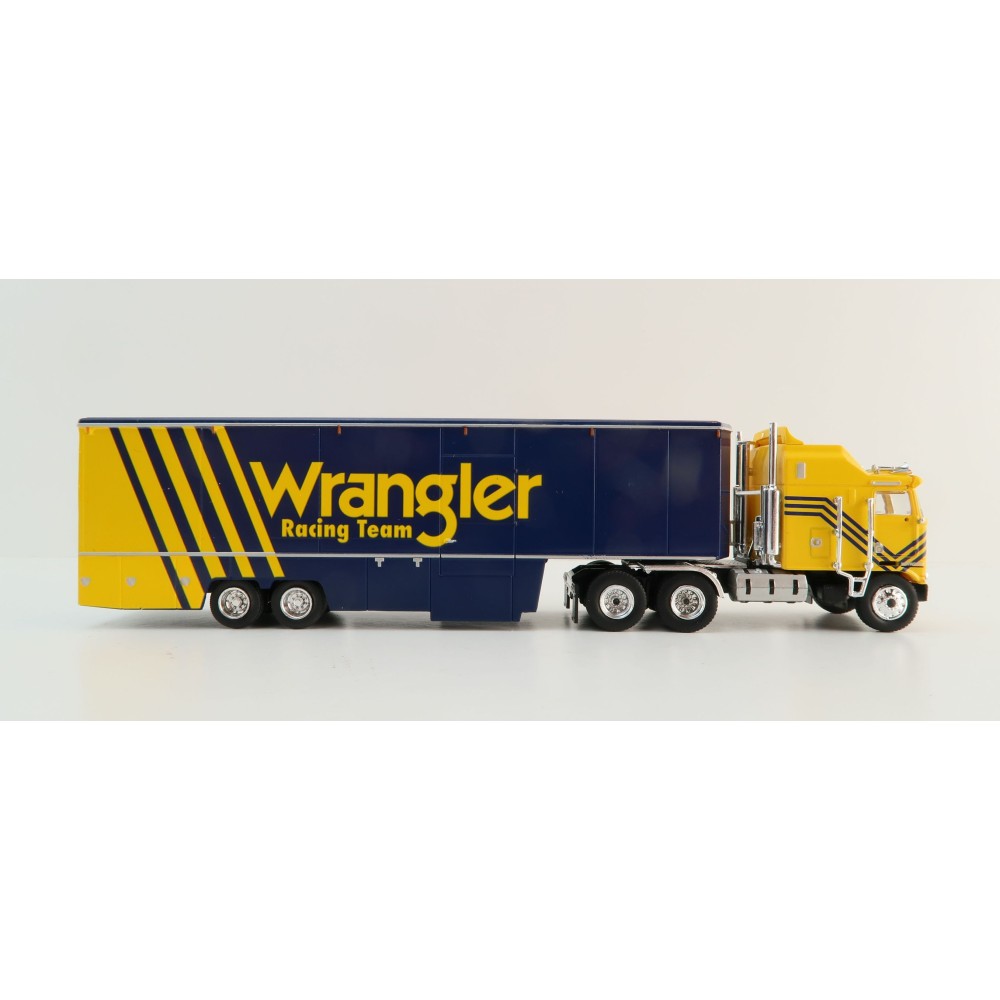 Brekina - 1980 Kenworth K100 Aerodyne with Racing Trailer - Wrangler Racing Team - Scale 1:87