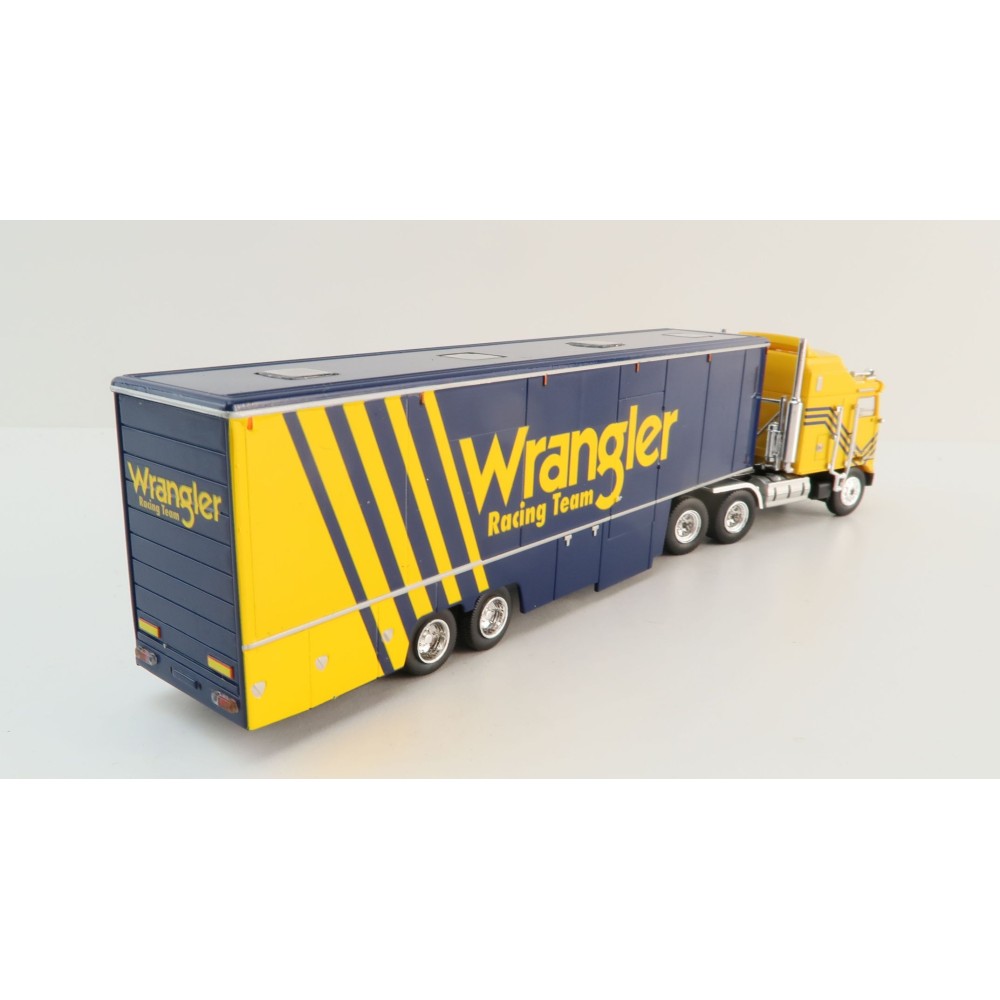 Brekina - 1980 Kenworth K100 Aerodyne with Racing Trailer - Wrangler Racing Team - Scale 1:87