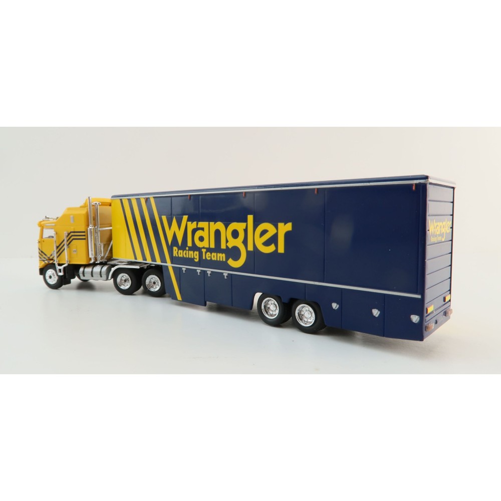 Brekina - 1980 Kenworth K100 Aerodyne with Racing Trailer - Wrangler Racing Team - Scale 1:87