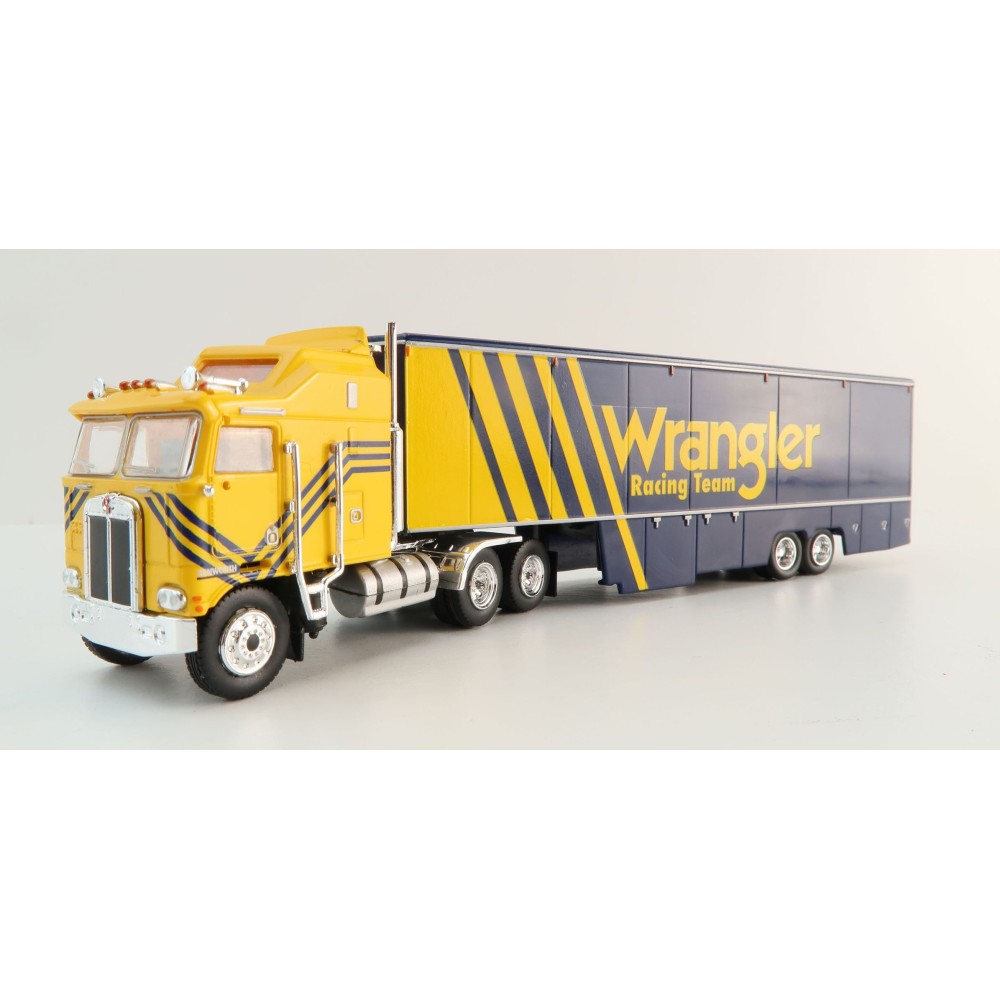 Brekina - 1980 Kenworth K100 Aerodyne with Racing Trailer - Wrangler Racing Team - Scale 1:87