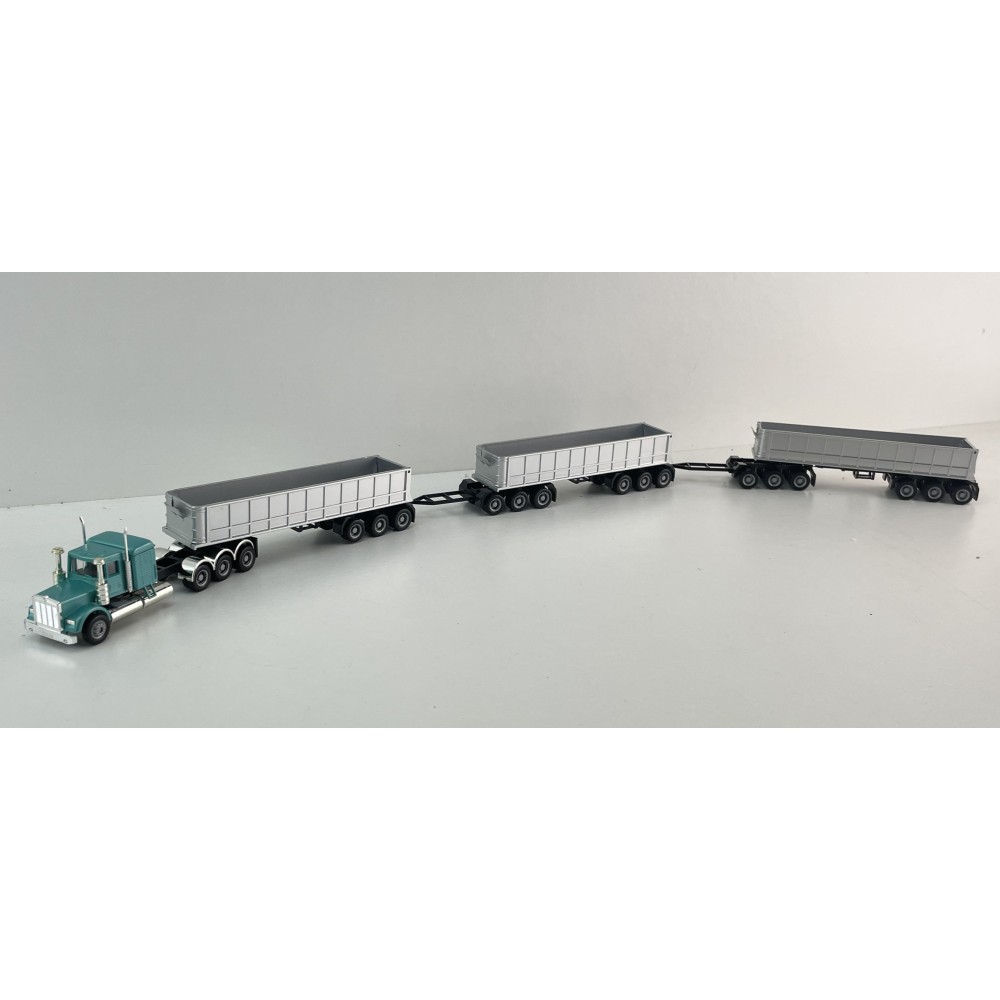 Promotex 006418 -  Kenworth W900 Tri Axle Prime Mover with Australian Dump Trailer Road Train & Dollies - Scale 1:87