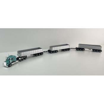 Promotex 006418 -  Kenworth W900 Tri Axle Prime Mover with Australian Dump Trailer Road Train & Dollies - Scale 1:87
