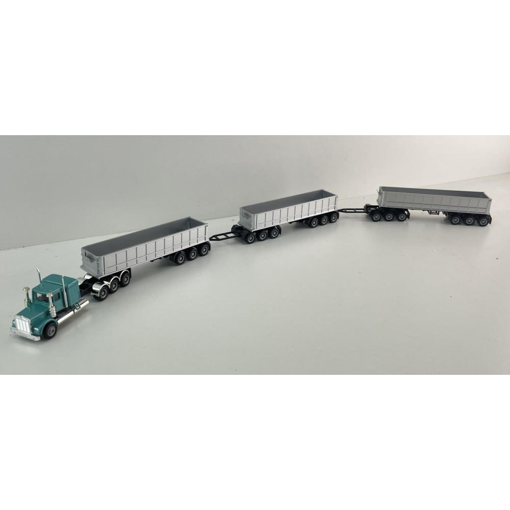 Promotex 006418 -  Kenworth W900 Tri Axle Prime Mover with Australian Dump Trailer Road Train & Dollies - Scale 1:87