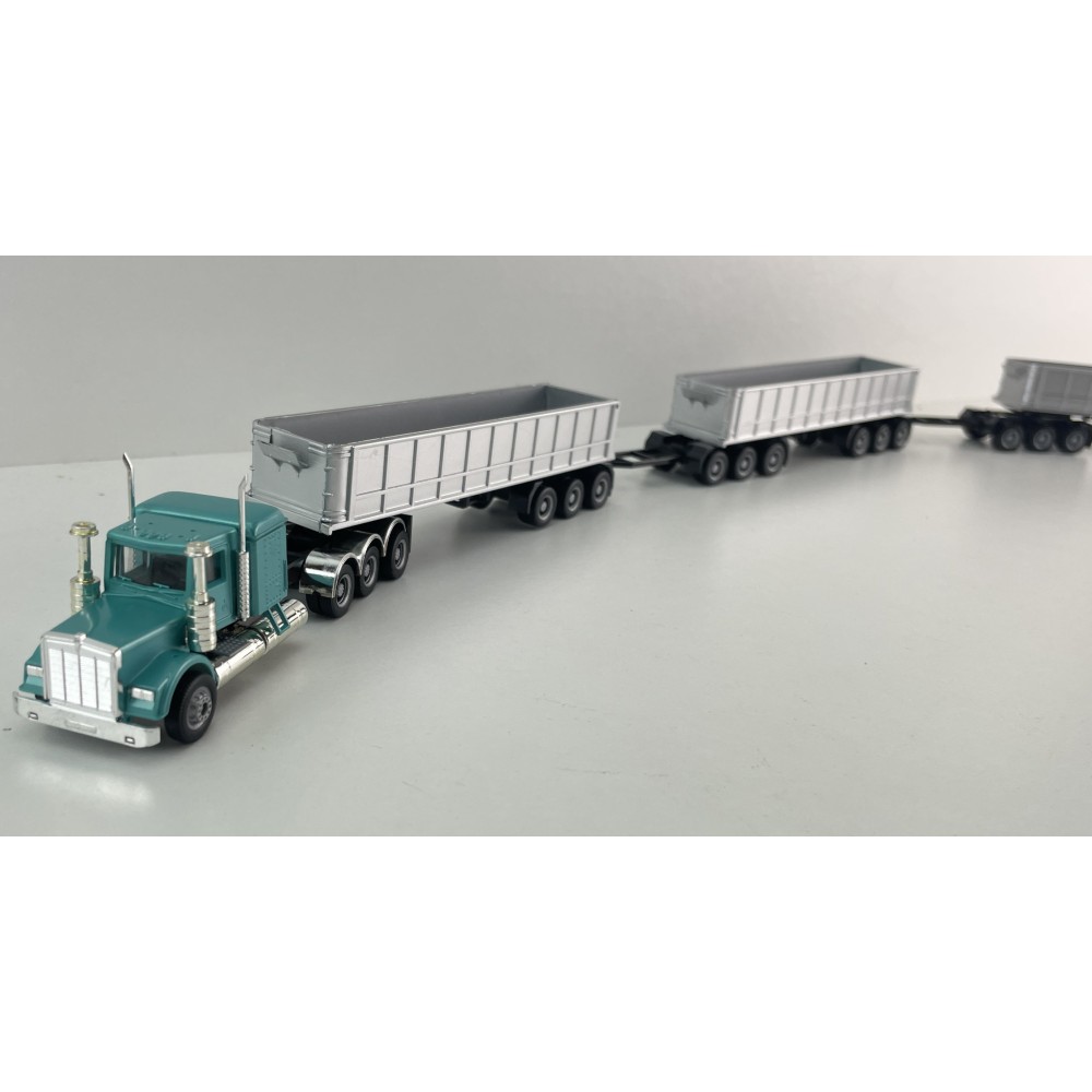 Promotex 006418 -  Kenworth W900 Tri Axle Prime Mover with Australian Dump Trailer Road Train & Dollies - Scale 1:87
