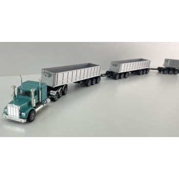 Promotex 006418 -  Kenworth W900 Tri Axle Prime Mover with Australian Dump Trailer Road Train & Dollies - Scale 1:87