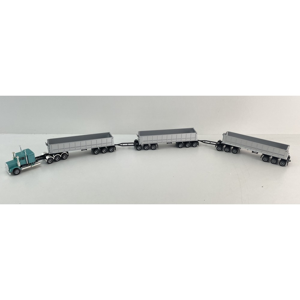 Promotex 006418 -  Kenworth W900 Tri Axle Prime Mover with Australian Dump Trailer Road Train & Dollies - Scale 1:87