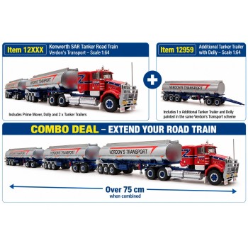 Highway Replicas Australian Kenworth SAR Truck Tanker Road Train + extra Trailer Verdon’s Transport Scale 1:64