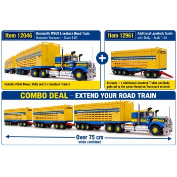 Highway Replicas Australian Kenworth W900 Livestock Triple Road Train Hampton Transport Scale 1:64