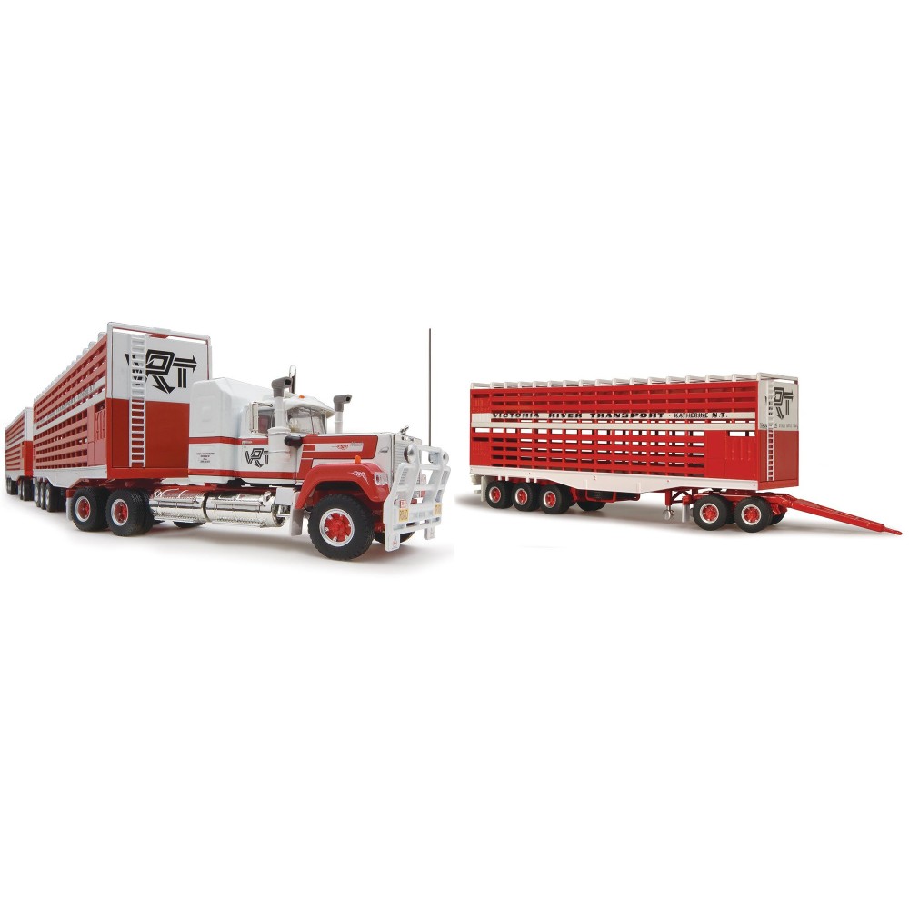 Highway Replicas Australian Mack Superliner Truck Livestock Road Train + extra Trailer Victoria River Transport 1:64