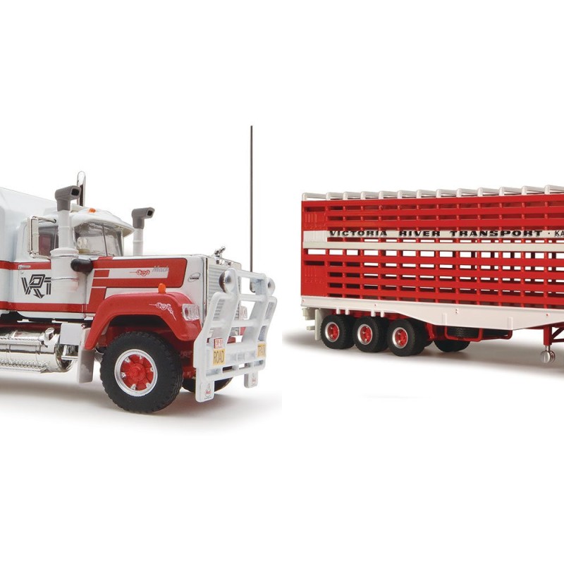 Highway Replicas Australian Mack Superliner Truck Livestock Road Train + extra Trailer Victoria River Transport 1:64