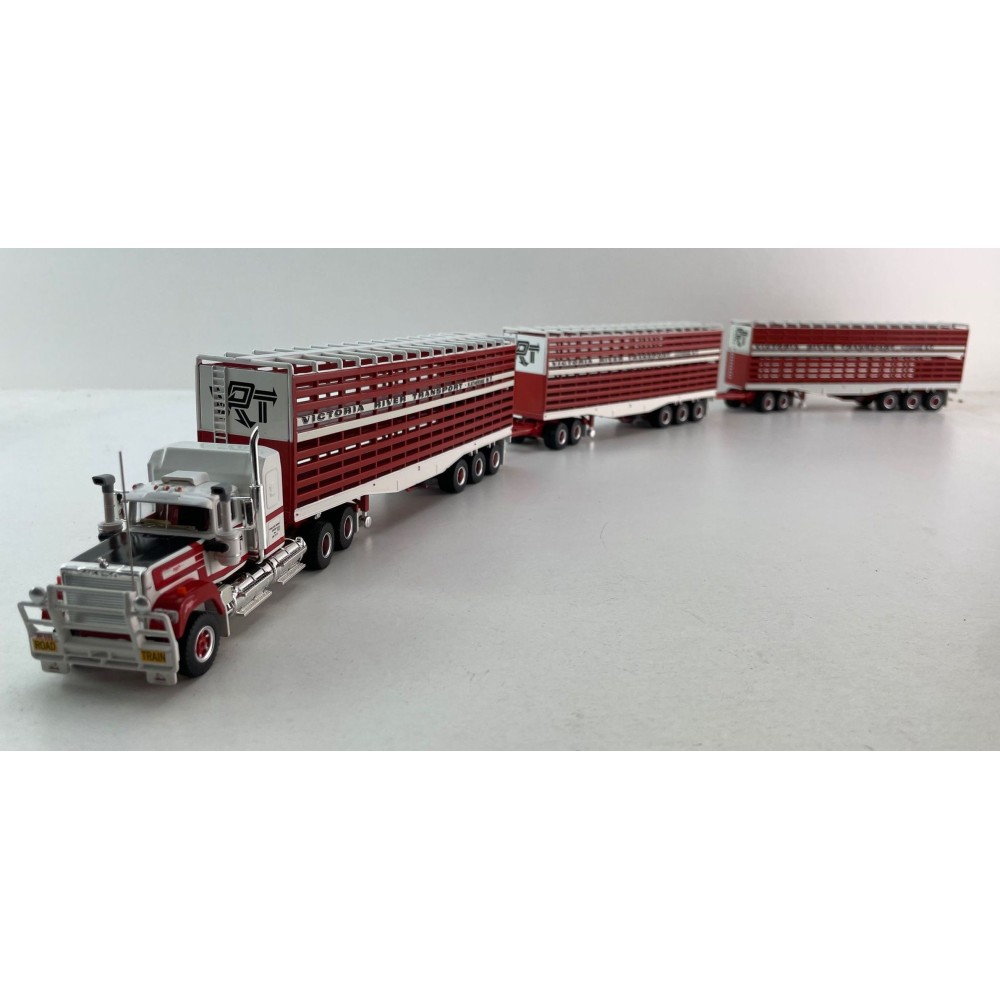 Highway Replicas Australian Mack Superliner Truck Livestock Road Train + extra Trailer Victoria River Transport 1:64