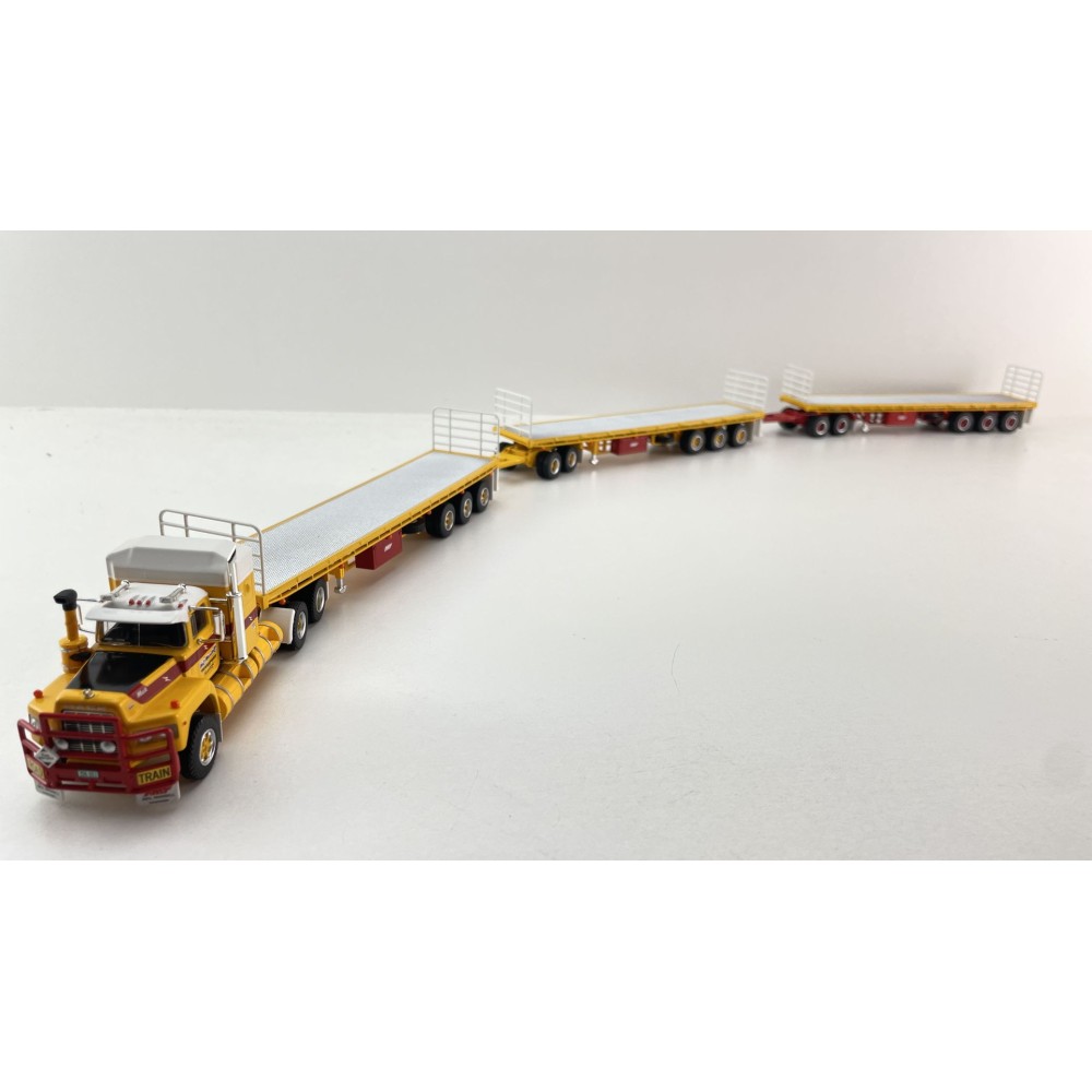 Highway Replicas Australian Mack Valueliner V8 Truck Flat Top Freight Road Train + extra Trailer Neil Mansell Transport 1:64