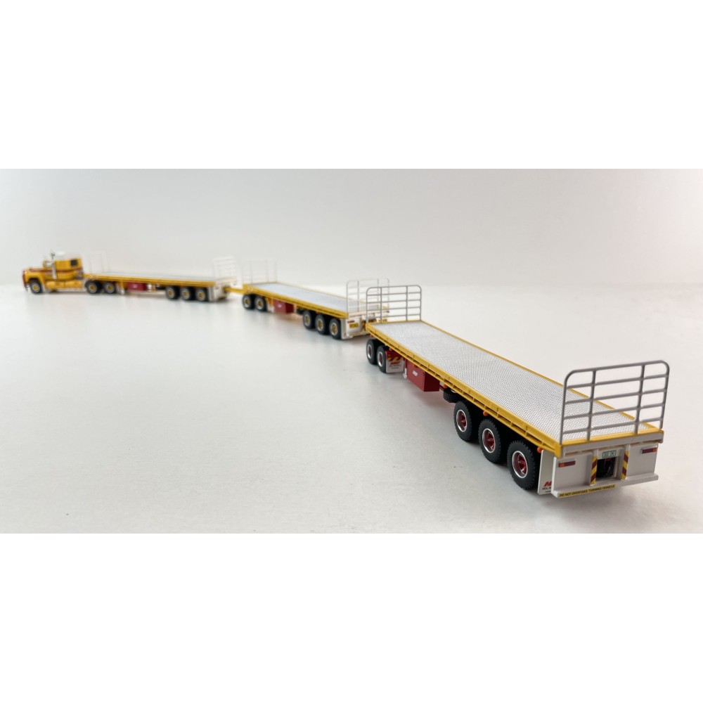 Highway Replicas Australian Mack Valueliner V8 Truck Flat Top Freight Road Train + extra Trailer Neil Mansell Transport 1:64