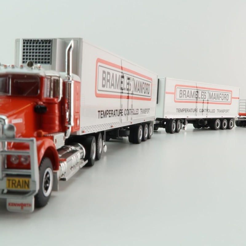 Highway Replicas Kenworth SAR Truck Road Train + Extra Flattop Trailer Brambles Manford - Scale 1:64
