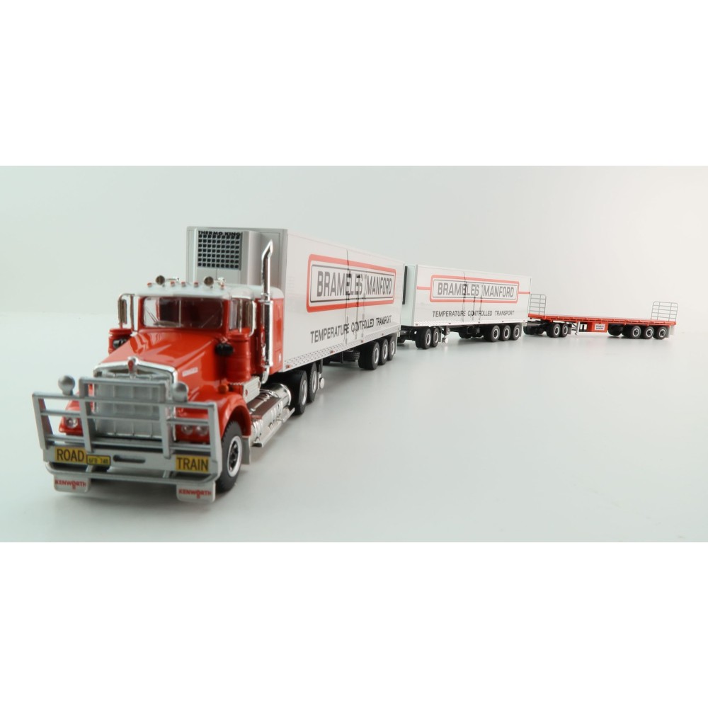 Highway Replicas Kenworth SAR Truck Road Train + Extra Flattop Trailer Brambles Manford - Scale 1:64
