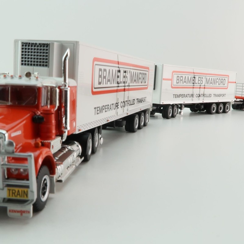 Highway Replicas Kenworth SAR Truck Road Train + Extra Flattop Trailer Brambles Manford - Scale 1:64