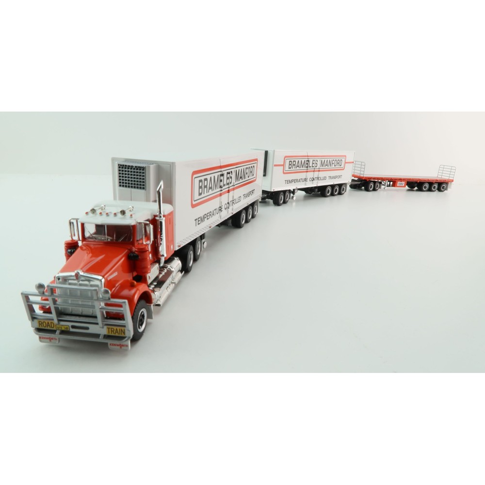 Highway Replicas Kenworth SAR Truck Road Train + Extra Flattop Trailer Brambles Manford - Scale 1:64