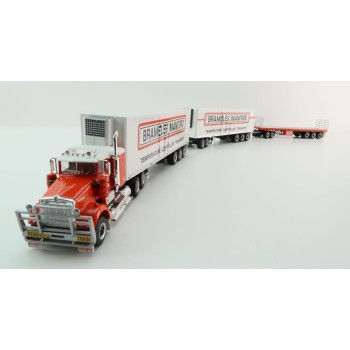Highway Replicas Kenworth SAR Truck Road Train + Extra Flattop Trailer Brambles Manford - Scale 1:64
