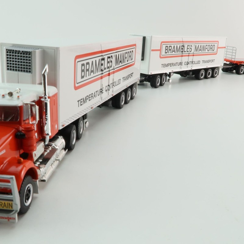 Highway Replicas Kenworth SAR Truck Road Train + Extra Flattop Trailer Brambles Manford - Scale 1:64