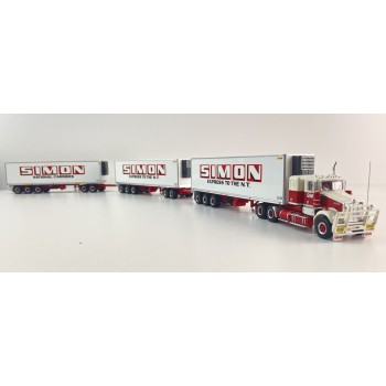 Highway Replicas Kenworth SAR Truck Road Train + Extra Reefer Trailer Simon National Carriers Scale 1:64