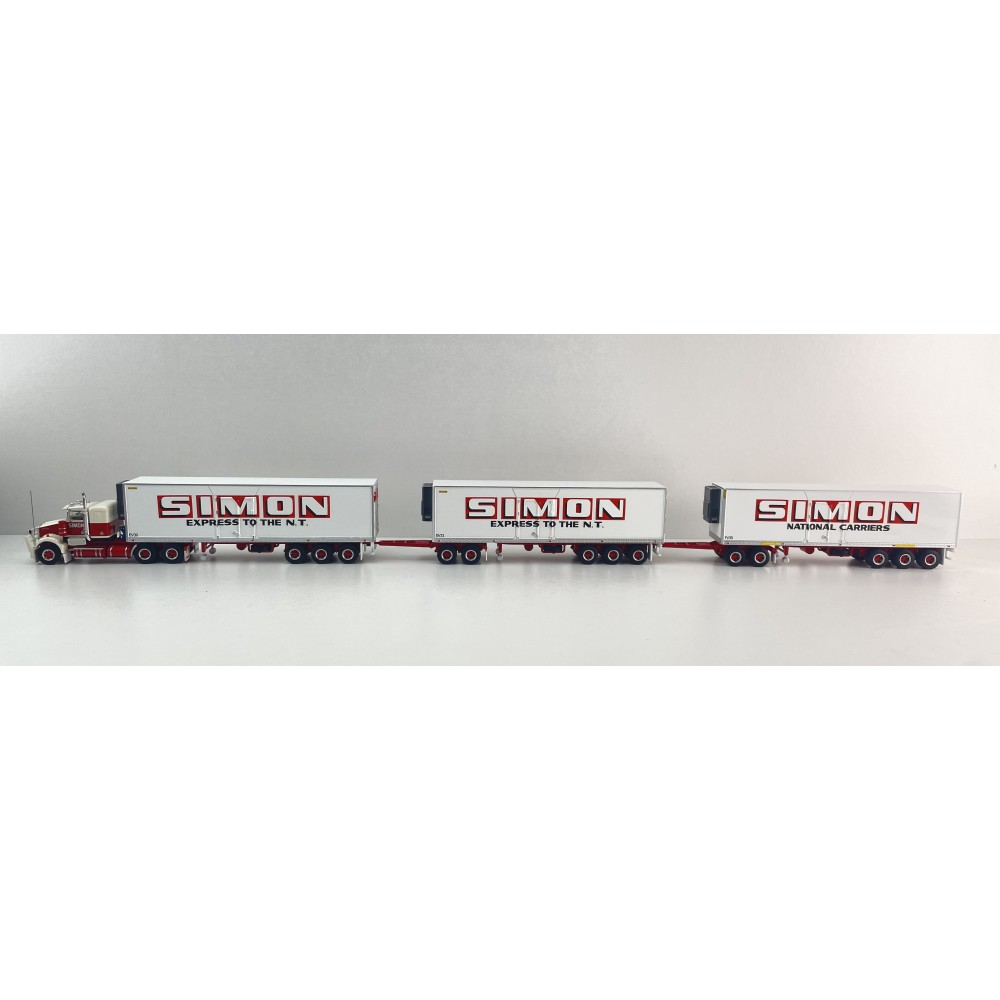 Highway Replicas Kenworth SAR Truck Road Train + Extra Reefer Trailer Simon National Carriers Scale 1:64